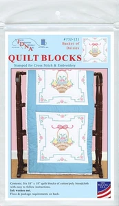 Jack Dempsey Stamped White Quilt Blocks 18"X18" 6/Pkg-Basket Of Daisies - Picture 1 of 1