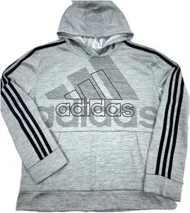 Adidas Hoodie Boys Large Gray Black Sweatshirt 3 Stripes Performance Youth Kids - Picture 1 of 8