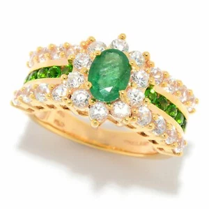Meher's 3.99ct Emerald, Chrome Diopside, White Zircon Flower Ring SZ 6, 8 &10 - Picture 1 of 5