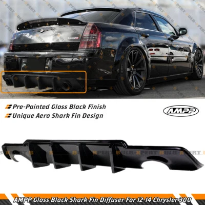 FOR 2012-2014 CHRYSLER 300 300S AMPP GLOSS BLACK SHARK FIN REAR BUMPER DIFFUSER - Image 1 of 4
