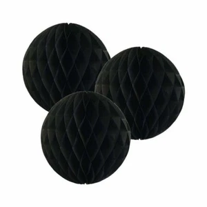3x Black 8" HoneyComb Round Tissue Paper Lantern Balls Pom Poms Wedding Decor - Picture 1 of 11