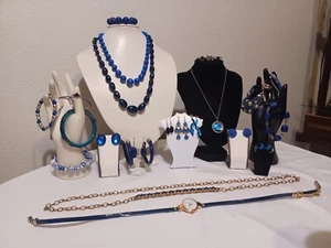 Vintage dunkelblau Modeschmuck Konvolut - Bild 1 von 24