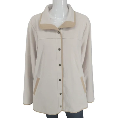 Susan Graver Womens Polar Fleece Snap Front Jacket X-Large Sz Ivory w Pockets - Image 1 of 4
