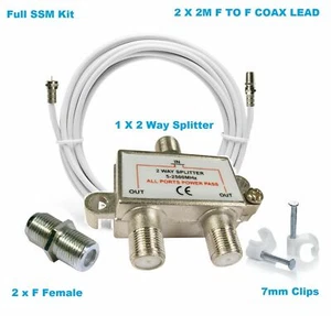 2 Way Splitter Kit for Cable TV CATV Starview NTL Virgin Media DBox2 + 7mm clips - Picture 1 of 3