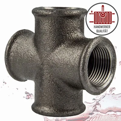 GEBO Temperguss-Gewindefitting schwarz Kreuzstück, allseitig IG, Typ 180, DVGW - vers