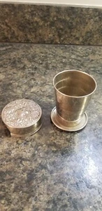 Antique Metal Collapsible Travel Cup with Decorative Lid - Picture 1 of 6