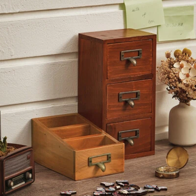 Wooden Remote Control Holder Desktop Organizer 3 Slot Storage Box Home Office - Image 1 of 4