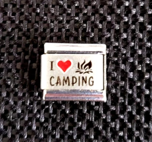 I ❤️ CAMPING Italian Charm Link Stainless Steel Laser Enamel 9mm Uberry Brand - Picture 1 of 3