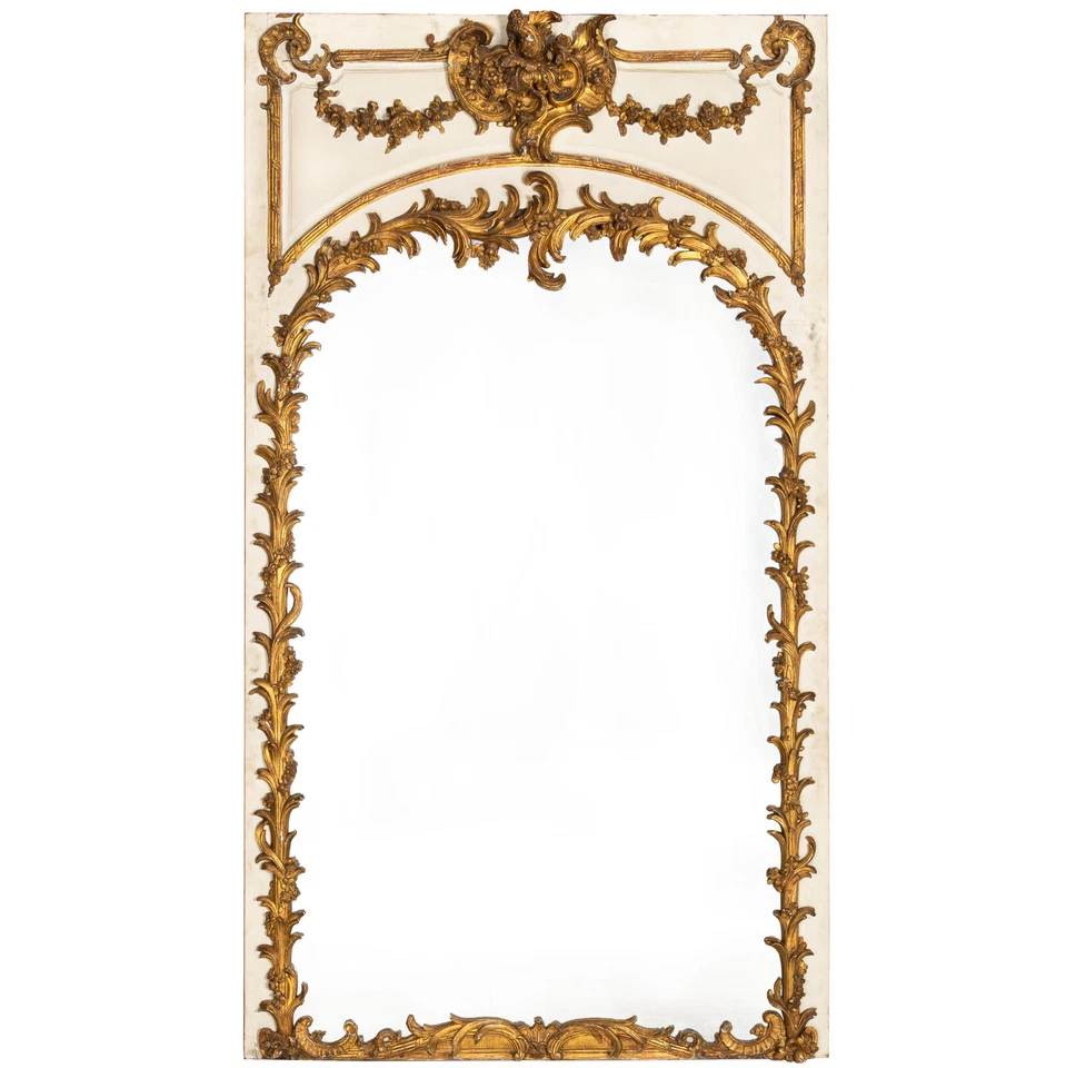 19th Century French Rococo Louis XV Carved Giltwood Trumeau Mirror, 80” H - Image 1 of 4