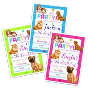 PERSONALISED PARTY INVITATIONS PUPPY THEME KIDS BIRTHDAY ANY AGE - Imagen 1 de 7