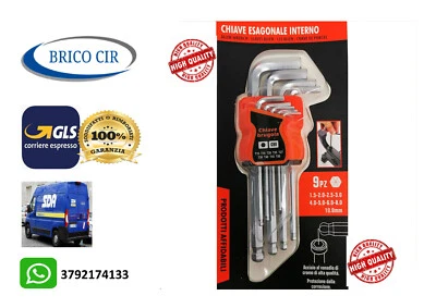 SET  Chiavini Esagonale interno 9pz Brugola in acciaio al vanadio - Immagine 1 di 2