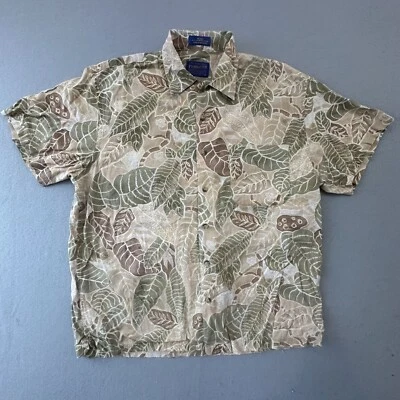 Pendleton Shirt Mens Medium Brown Green Floral Hawaiian Print Short Sleeve - Image 1 of 4