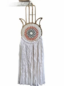 Atrapasueños Decoración Pared Grande Hecho a Mano Blanco Tostado Azul Naranja 33" Boho - Imagen 1 de 7