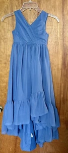 Girls Boho Chiffon Junior Bridesmaids Flower Girl Blue Hi-low Dress Size 6 Small - Picture 1 of 6