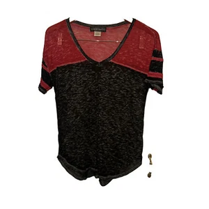 Almost Famous transparentes rot schwarz V-Ausschnitt Top Tshirt M - Bild 1 von 5