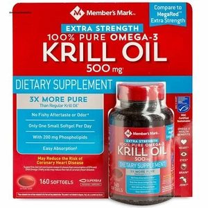 Member’s Mark Extra-Strength 100% Pure Omega-3 Krill Oil, 500mg (160 ct.) - Picture 1 of 3