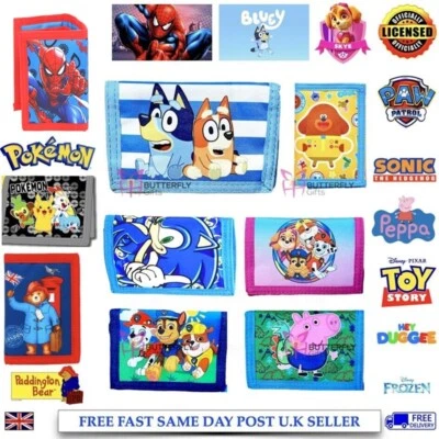 WALLET Kinder Kinder dreifach faltbare Geldbörse Sonic Spiderman Paddington Pokemon Paw Patrol