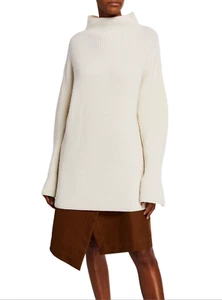 Co ESSENTIALS XS/S Ribbed Wool Cashmere Mock Neck Sweater with Button Sleeves - Picture 1 of 5
