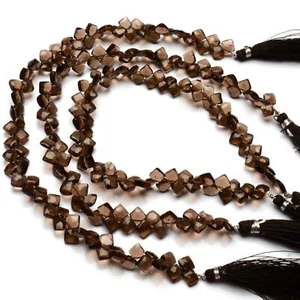 Natural Gem Smoky Quartz 5 mm Size Faceted Square Beads 10" Strand - Picture 1 of 6