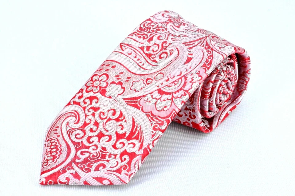 Corbata Lord R Colton Masterworks - Corbata de seda Cachemira Polvo Rojo Rubí Plata - Nueva Foto 1 de 3