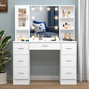 Large Makeup Vanity Desk with LED Light Vanity Mirror 7 Drawers Dressing Table - Picture 1 of 8