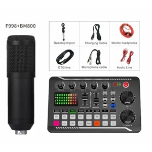 Studio Record Sound Card Microphone Kit With Cable Phone Pc Live Voice Mixer Set