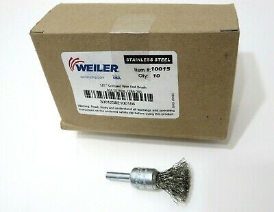 WEILER 10015 1/2 In. Crimped Wire End Brush Stainless Steel .014 SS 10-Pack USA • 59.95$