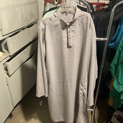 Men's Gray Shirt Kurta Cotton Ethnic Clothing Dress Men Long Kurta Without PJ - Image 1 of 4