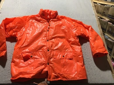 VTG Duck Bay Jacket Mens XL Orange Long Sleeve Button Up Drawstring Neck Pockets - Image 1 of 4