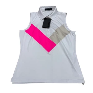 NEW G/Fore V Tech Jersey Golf Wear Women's White Pink Sleeveless Polo Top, Sz S - Picture 1 of 6