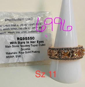 NIB Bomb Party Sz11 Ring RG95550 Stars In Her Eyes Smokey Topaz CZ Rose Gold Pl - Picture 1 of 9