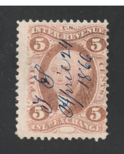 Scott # R27c, Used, F, 5¢ Inland Exch, Gorgeous Blue Manuscript Cancel, 4/24/66 - Picture 1 of 3