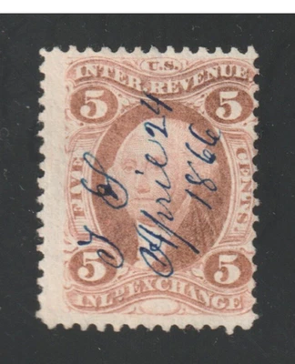 Scott # R27c, Used, F, 5¢ Inland Exch, Gorgeous Blue Manuscript Cancel, 4/24/66 - Image 1 of 3