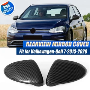 Pair Carbon Fiber Black Replacement Side Mirror Cover Cap For VW Golf GTI MK7 R - Picture 1 of 13