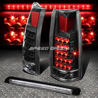 BLACK HOUSING CLEAR FULL LED TAIL+3RD BRAKE LIGHT FOR 92-00 SUBURBAN/TAHOE/YUKON - Image 1 of 4