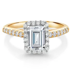 10K Yellow and White Gold Halo Engagement Ring G/H Lab Grown Diamond Set with - Picture 1 of 5