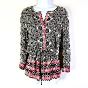 Michael Star Romper Women S Black Pink Tribal Shorts Coverall Long Slv Bohemian - Picture 1 of 10