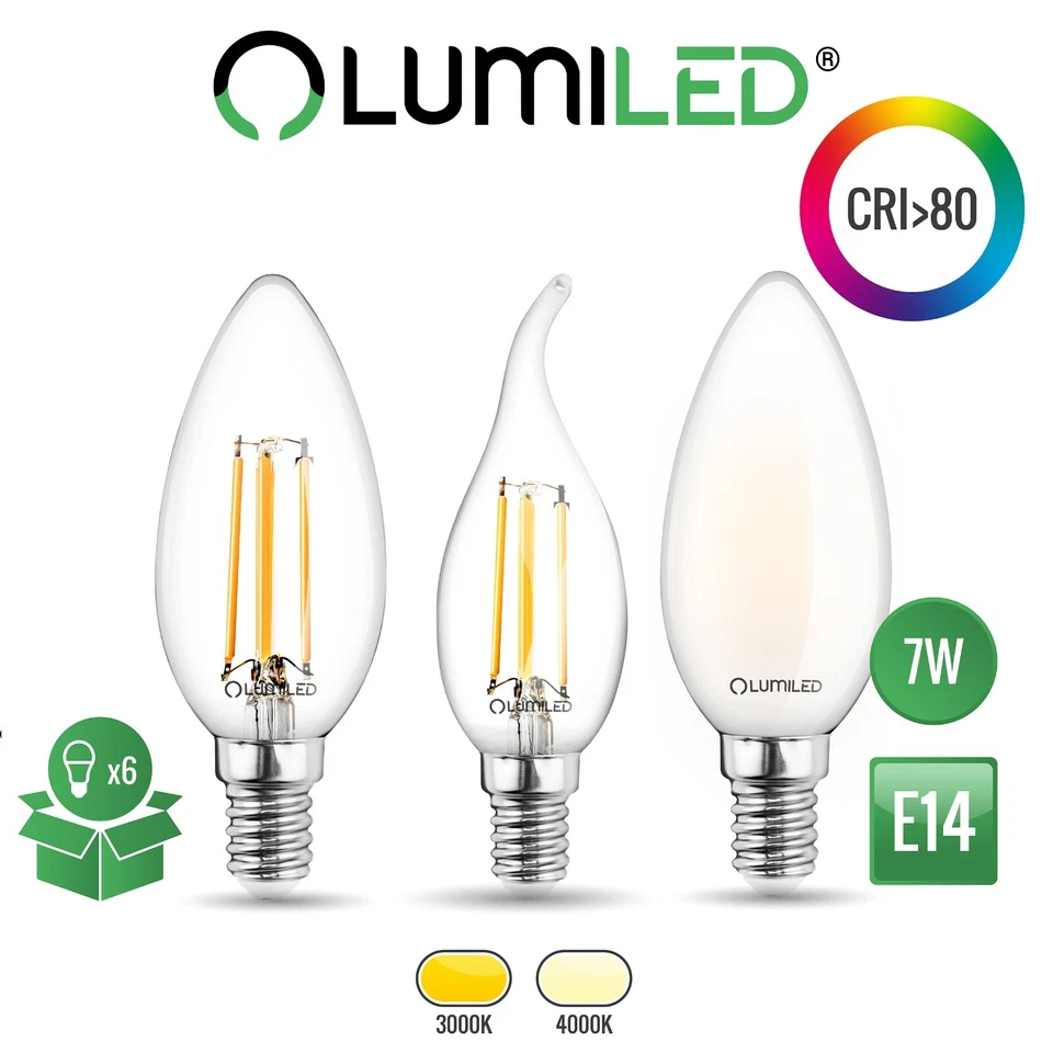 LUMILED 6x E14 LED Leuchtmittel 7W warmweiß neutralweiß B35 Ba35 Kerze Filament - Bild 1 von 2