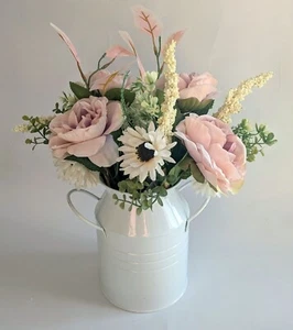 Vintage Faux Flowers Arrangement in Churn Vase - Picture 1 of 1