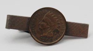 1900 Indian Head Penny Copper Tone Tie Bar Clip - US One Cent Coin - Foto 1 di 7