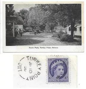 Tarjeta postal Turkey Point ON Ferris Park con anillo dividido 1956 cancelar condado de Norfolk - Imagen 1 de 4