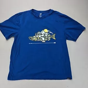 Helly Hansen 100% Organic Cotton Graphic Fish Design T-Shirt Blue Men's M - Foto 1 di 8