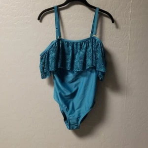 Venus Teal Turquoise Eyelet Detail One Piece Swimsuit Size 8 NEW NWOT - Picture 1 of 6