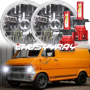 Pair 7" LED Headlight Hi/LO Beam For Ford Econoline E100 E150 E200 E250 E300 - Foto 1 di 16