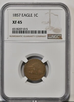 1857 FLYING EAGLE NGC Graded XF 45 Small Cent Extra Fine Nice Looking Coin 2016 - Image 1 of 2