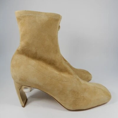 Nicholas Kirkwood Maeva Faux Pearl Stretch Booties 38 8 Curved Heel Suede $895 - Image 1 of 4