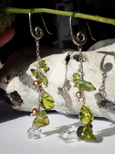 SCHMUCK-STCK OHRRINGE BERGKRISTALL FACETTEN HÄNGER PERIDOT PERLE NEU - Bild 1 von 4