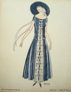 Jugendstil Mode echte Graphik 1922 Gazette du Bon Ton Pochoir Croquis Nr. XIX - Picture 1 of 1