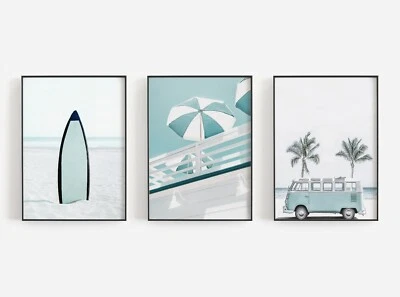 Set of 3 Palm Tree Coastal Beach Relaxing View. Perfect Home Decor - Image 1 of 4