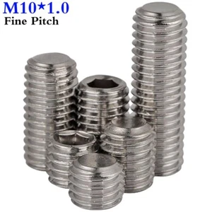 M10 - 1.0 Fine Thread 304 Stainless Steel Grub Screws Socket Set Screws DIN 913 - Picture 1 of 12